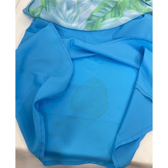 Women’s MIDI Dress 8 Spaghetti Straps High Low Ruffled Hem Blue Green Palm Trees - Picture 13 of 14